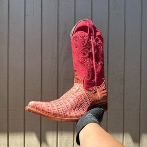 #29 Pink Crocodile Tail Design Western Boot, Model 3204
